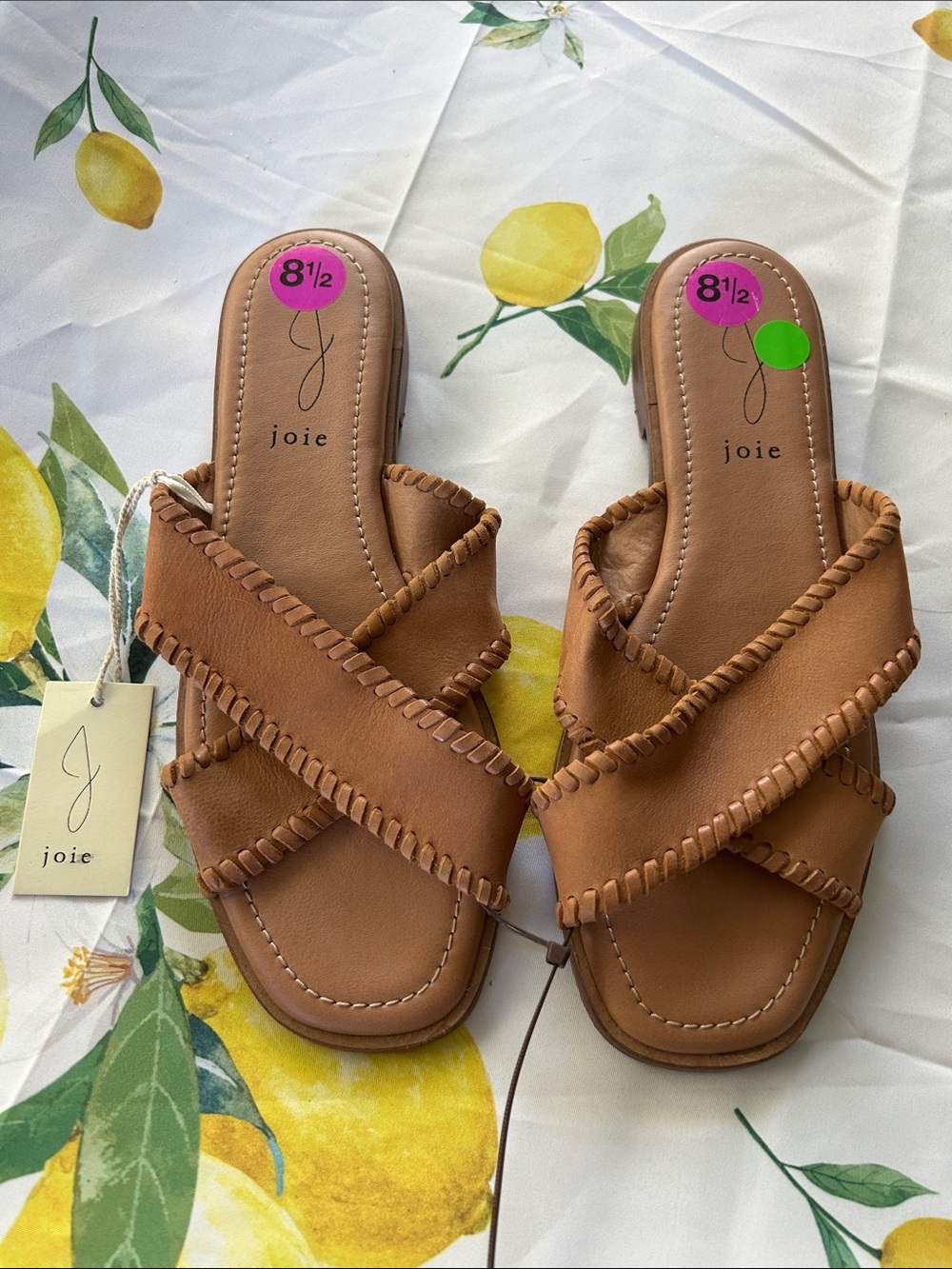 Joie Tan genuine Leather Cross-Strap Slide Sandals size 8.5